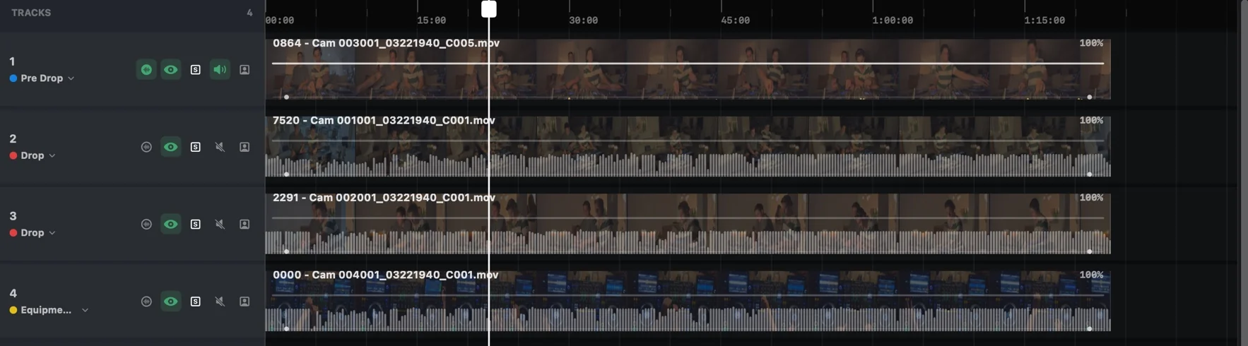 Camera tracks on one multicam timeline